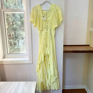 NWT Free People Dancing On Air Maxi Dress Summer Lace Flowy Boho Yellow